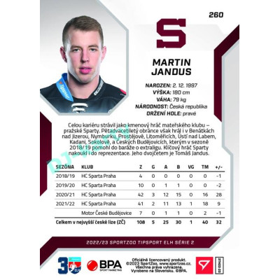 2022/23 Sportzoo ELH 2. série #260 Martin Jandus