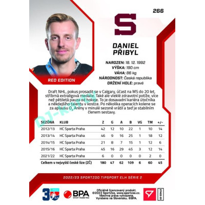 2022/23 Sportzoo ELH 2. série #266 Daniel Přibyl Red xx/49