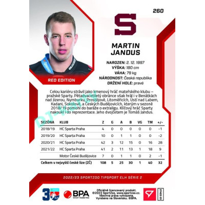 2022/23 Sportzoo ELH 2. série #260 Martin Jandus Red xx/49
