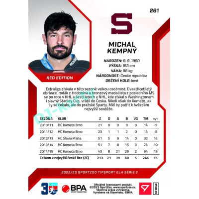 2022/23 Sportzoo ELH 2. série #261 Michal Kempný Red xx/49