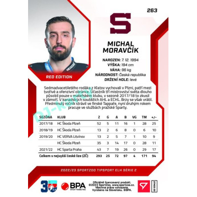 2022/23 Sportzoo ELH 2. série #263 Michal Moravčík Red xx/49