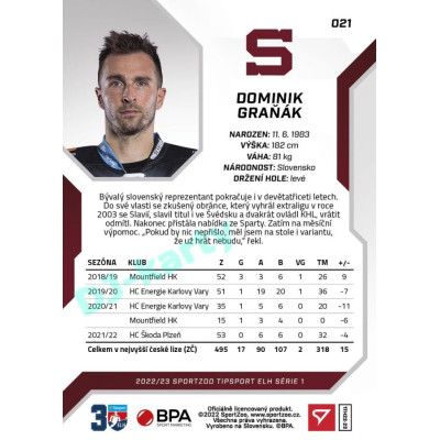 2022/23 Sportzoo ELH 1. série #021 Dominik Graňák