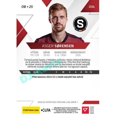 2022/23 Sportzoo Fortuna Liga 1. série #034 Asger Sørensen PROMO