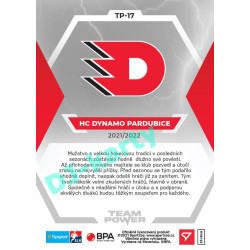 2021/22 Sportzoo TIPSPORT ELH HC Dynamo Pardubice #TP-17 Team Power
