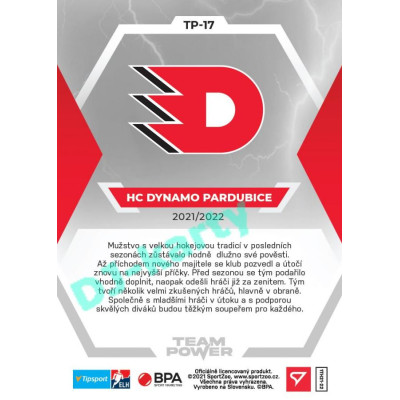2021/22 Sportzoo TIPSPORT ELH HC Dynamo Pardubice #TP-17 Team Power