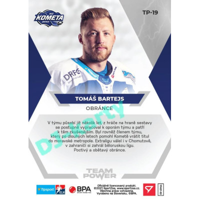 2021/22 Sportzoo TIPSPORT ELH Tomáš Bartejs #TP-19 Team Power