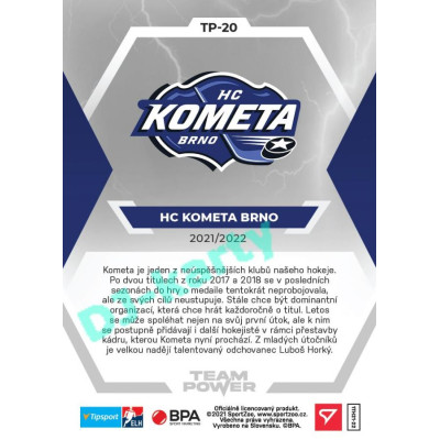 2021/22 Sportzoo TIPSPORT ELH HC Kometa Brno #TP-20 Team Power