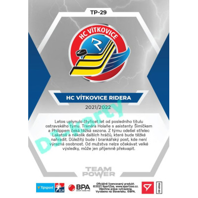 2021/22 Sportzoo TIPSPORT ELH HC VÍTKOVICE RIDERA #TP-29 Team Power