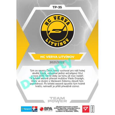 2021/22 Sportzoo TIPSPORT ELH HC VERVA Litvínov #TP-35 Team Power