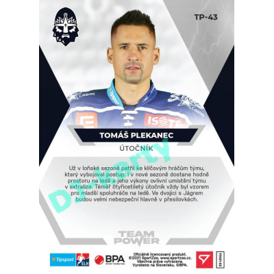 2021/22 Sportzoo TIPSPORT ELH Tomáš Plekanec #TP-43 Team Power