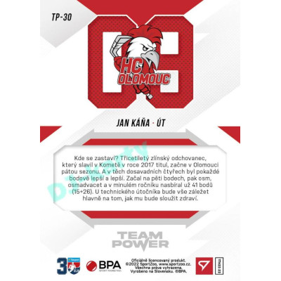 2022/23 Sportzoo ELH 1. série #TP-30 Jan Káňa Team Power