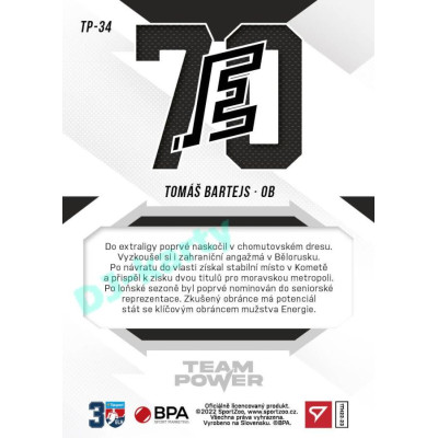 2022/23 Sportzoo ELH 1. série #TP-34 Tomáš Bartejs Team Power