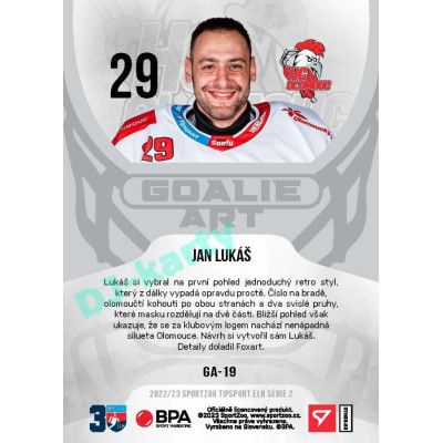 2022/23 Sportzoo ELH 2. série #GA-19 Jan Lukáš Goalie ART Limited xx/70