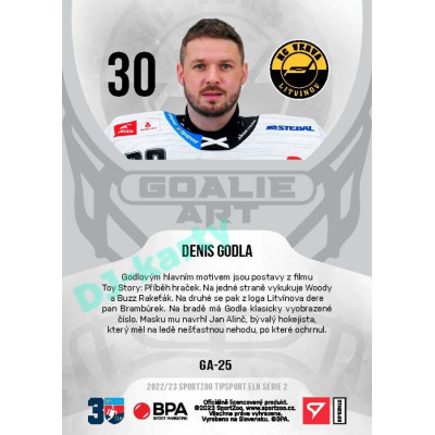 2022/23 Sportzoo ELH 2. série #GA-25 Denis Godla Goalie ART Limited xx/70
