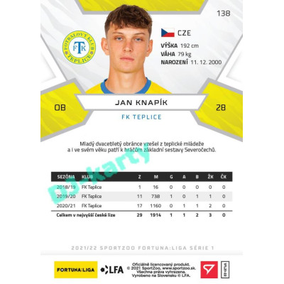 2021/22 Sportzoo Fortuna Liga Jan Knapík #138