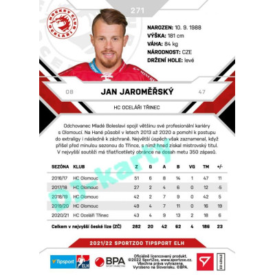 2021/22 Sportzoo TIPSPORT ELH 2. série #271 Jan Jaroměřský