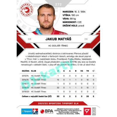 2021/22 Sportzoo TIPSPORT ELH 2. série #272 Jakub Matyáš
