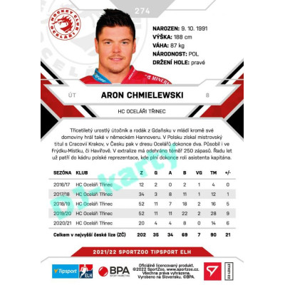 2021/22 Sportzoo TIPSPORT ELH 2. série #274 Aron Chmielewski