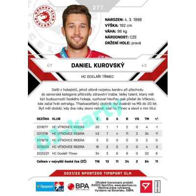 2021/22 Sportzoo TIPSPORT ELH 2. série #277 Daniel Kurovský