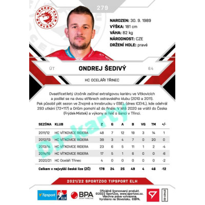 2021/22 Sportzoo TIPSPORT ELH 2. série #279 Ondrej Šedivý