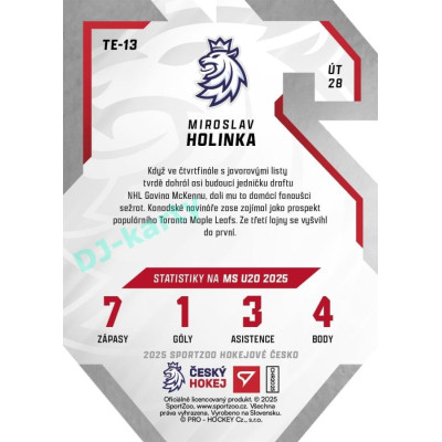 2025 Sportzoo Hokejové ČESKO #TE-13 Miroslav Holinka Team 20