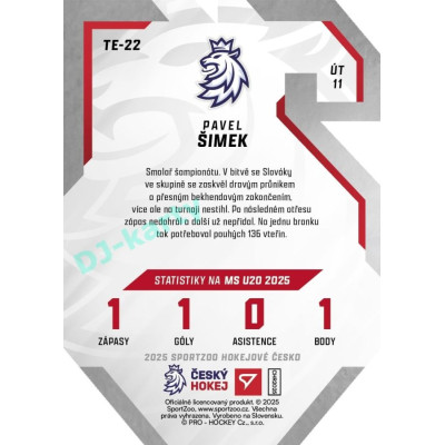 2025 Sportzoo Hokejové ČESKO #TE-22 Pavel Šimek Team 20