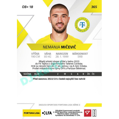 2022/23 Sportzoo Fortuna Liga 2. série #365 Nemanja Mićević
