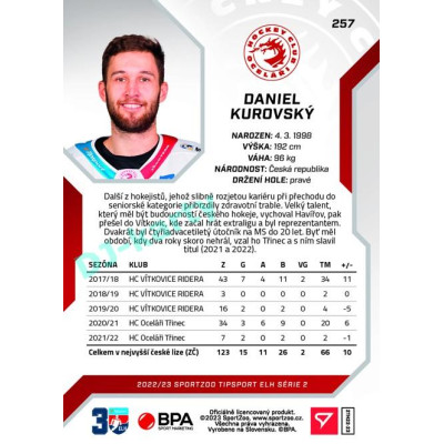 2022/23 Sportzoo ELH 2. série #257 Daniel Kurovský