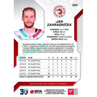 2022/23 Sportzoo ELH 2. série #253 Jan Zahradníček