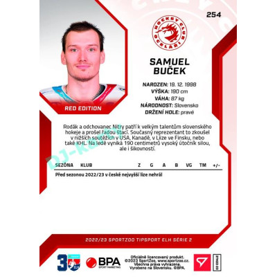 2022/23 Sportzoo ELH 2. série #254 Samuel Buček Red xx/49