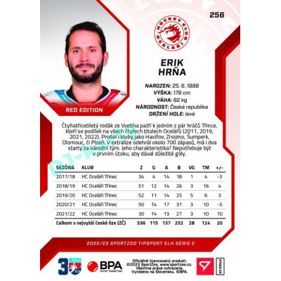 2022/23 Sportzoo ELH 2. série #256 Erik Hrňa Red xx/49