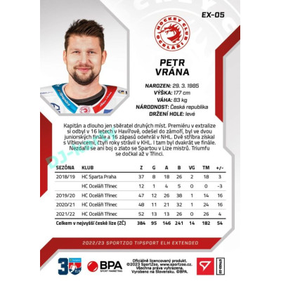 2022/23 Sportzoo ELH Extended #EX-05 Petr Vrána