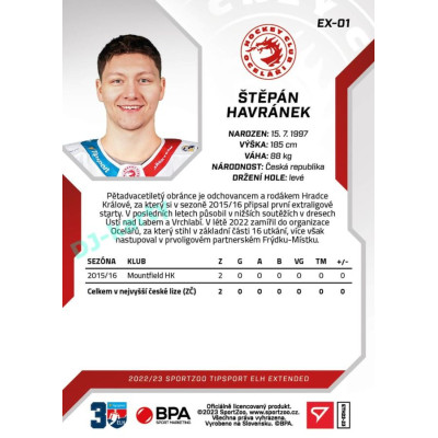 2022/23 Sportzoo ELH Extended #EX-01 Štěpán Havránek