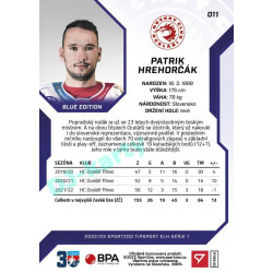 2022/23 Sportzoo ELH 1. série #011 Patrik Hrehorčák Blue xx/99