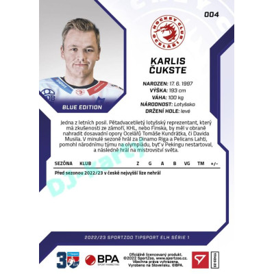 2022/23 Sportzoo ELH 1. série #004 Karlis Čukste Blue xx/99