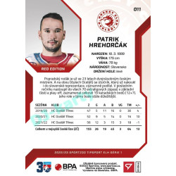 2022/23 Sportzoo ELH 1. série #011 Patrik Hrehorčák Red xx/49