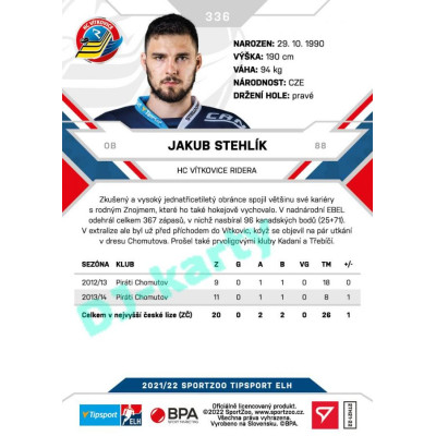 2021/22 Sportzoo TIPSPORT ELH 2. série #336 Jakub Stehlík