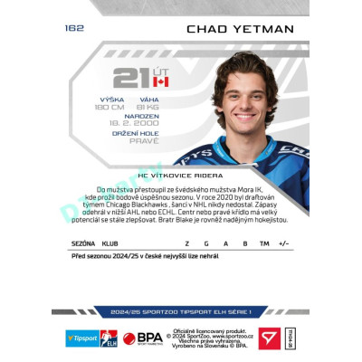 2024/25 Sportzoo ELH 1. serie #162 Chad Yetman