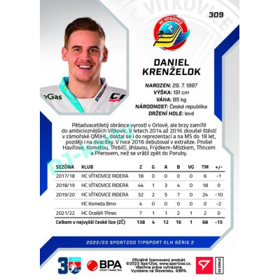 2022/23 Sportzoo ELH 2. série #309 Daniel Krenželok