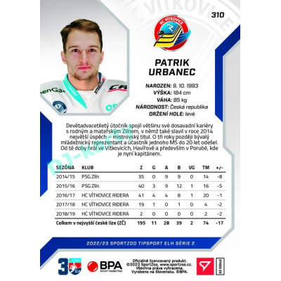 2022/23 Sportzoo ELH 2. série #310 Patrik Urbanec