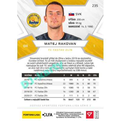 2021/22 Sportzoo Fortuna Liga 2. série #235 Matej Rakovan