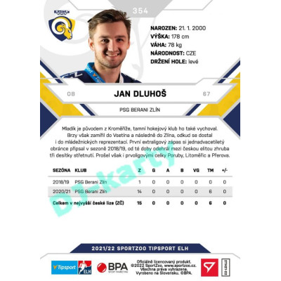 2021/22 Sportzoo TIPSPORT ELH 2. série #354 Jan Dluhoš