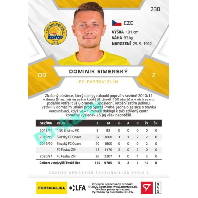 2021/22 Sportzoo Fortuna Liga 2. série #238 Dominik Simerský