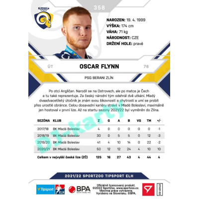 2021/22 Sportzoo TIPSPORT ELH 2. série #358 Oscar Flynn