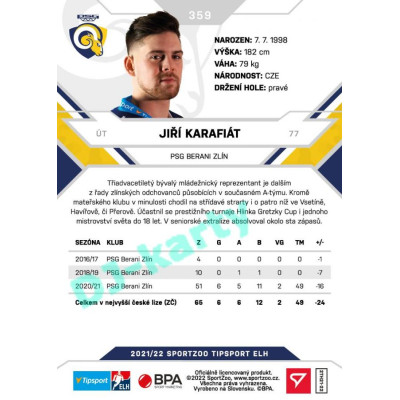 2021/22 Sportzoo TIPSPORT ELH 2. série #359 Jiří Karafiát