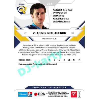 2021/22 Sportzoo TIPSPORT ELH 2. série #361 Vladimir Mikhasenok