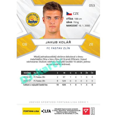 2021/22 Sportzoo Fortuna Liga Jakub Kolář #53