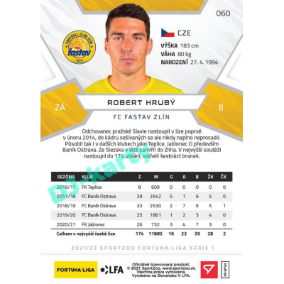 2021/22 Sportzoo Fortuna Liga Robert Hrubý #60