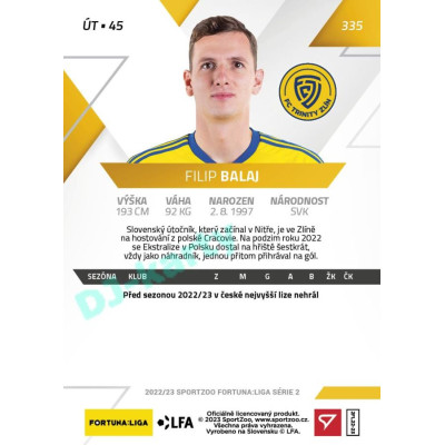 2022/23 Sportzoo Fortuna Liga 2. série #335 Filip Balaj
