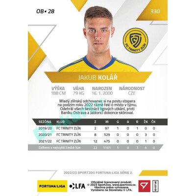 2022/23 Sportzoo Fortuna Liga 2. série #330 Jakub Kolář